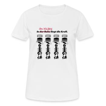 In den Kolben liegt die.. - Frauen T-Shirt atmungsaktiv - Weiß - Vorne - AI Model Female 172 dark (172cm)