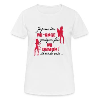 Mi-ange Mi-demon - T-shirt respirant Femme - blanc - Devant - AI Model Female 172 dark (172cm)