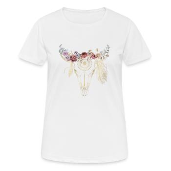 Boho Style / Blumen / Skull / Design - Frauen T-Shirt atmungsaktiv - Weiß - Vorne - AI Model Female 172 dark (172cm)