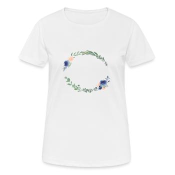 Personalisierbar Blumenkranz Blau Pfirsich - Frauen T-Shirt atmungsaktiv - Weiß - Vorne - AI Model Female 172 dark (172cm)
