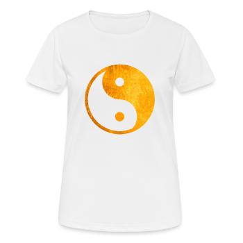Gold Yin Yang, Yin Yang Symbol, Yin Yang Taoismus - Frauen T-Shirt atmungsaktiv - Weiß - Vorne - AI Model Female 172 dark (172cm)