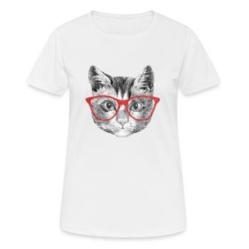 Katze mit Brille Kätzchen Katzendame - Frauen T-Shirt atmungsaktiv - Weiß - Vorne - AI Model Female 172 dark (172cm)