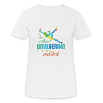 Bouldern - Frauen T-Shirt atmungsaktiv - Weiß - Vorne - AI Model Female 172 dark (172cm)