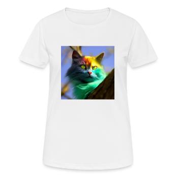 Mehrfarbige Katze auf einem Baum - Frauen T-Shirt atmungsaktiv - Weiß - Vorne - AI Model Female 172 dark (172cm)