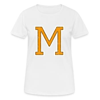 M - Buchstabe / College Style - Frauen T-Shirt atmungsaktiv - Weiß - Vorne - AI Model Female 172 dark (172cm)