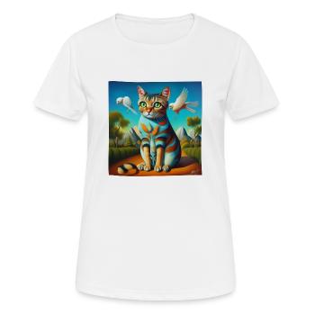 Surrealistisches Porträt einer Katze - Frauen T-Shirt atmungsaktiv - Weiß - Vorne - AI Model Female 172 dark (172cm)