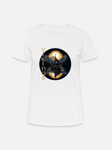 Wikingerschiff im Mondschein Nordmann Design - Frauen T-Shirt atmungsaktiv - Weiß