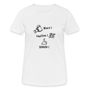 BIÈRE, FEUILLES, SCHIZO !(chifoumi,pierre,ciseaux) - T-shirt respirant Femme - blanc - Devant - AI Model Female 172 dark (172cm)
