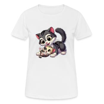 Chatte mère et enfant menteur - T-shirt respirant Femme - blanc - Devant - AI Model Female 172 dark (172cm)