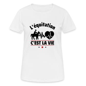l équitation c est la vie,Cheval,Chevaux - T-shirt respirant Femme - blanc - Devant - AI Model Female 172 dark (172cm)