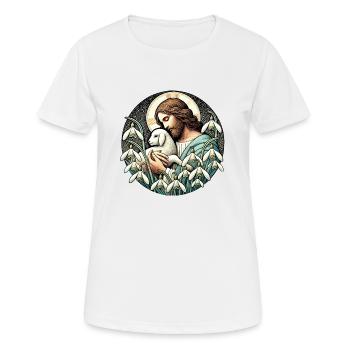 Jesus Christus, Er ist auferstanden, Ostersonntag - Frauen T-Shirt atmungsaktiv - Weiß - Vorne - AI Model Female 172 dark (172cm)