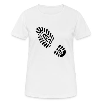 Fußabdruck links / Footprint left - Frauen T-Shirt atmungsaktiv - Weiß - Vorne - AI Model Female 172 dark (172cm)