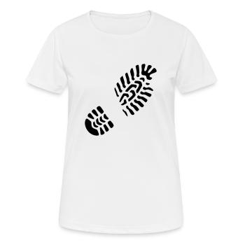 Fußabdruck rechts / Footprint right - Frauen T-Shirt atmungsaktiv - Weiß - Vorne - AI Model Female 172 dark (172cm)