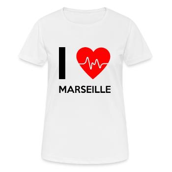 J'aime Marseille - I love Marseille - T-shirt respirant Femme - blanc - Devant - AI Model Female 172 dark (172cm)