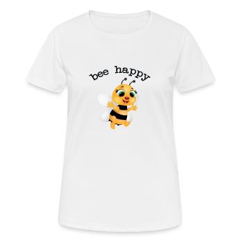 flotte abeille, be happy - T-shirt respirant Femme - blanc - Devant - AI Model Female 172 dark (172cm)