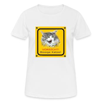 Katze lustig bissig Warnschild Achtung Vorsicht - Frauen T-Shirt atmungsaktiv - Weiß - Vorne - AI Model Female 172 dark (172cm)