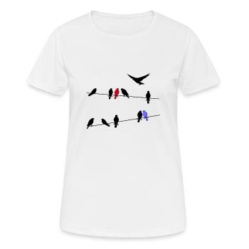 Bird black migratory birds on a power line - Women's Breathable T-Shirt - white - Front - AI Model Female 172 dark (172cm)