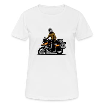 Motorrad und Fahrer stehend - Frauen T-Shirt atmungsaktiv - Weiß - Vorne - AI Model Female 172 dark (172cm)