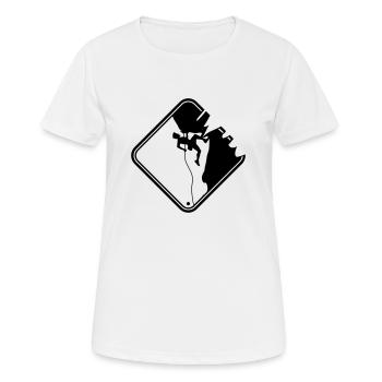 warning danger sign yellow climbing dangerous - Women's Breathable T-Shirt - white - Front - AI Model Female 172 dark (172cm)