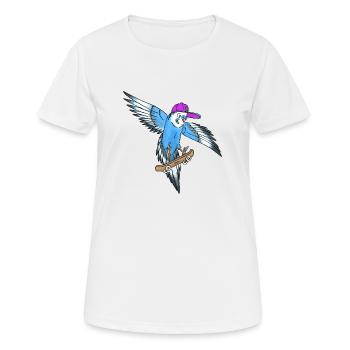 Skateboard Wellensittich (blau, cap lila/türkis) - Frauen T-Shirt atmungsaktiv - Weiß - Vorne - AI Model Female 172 dark (172cm)