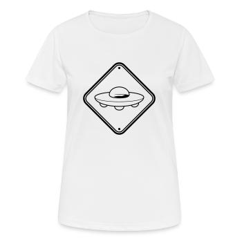 Schild Hinweis UFO - Frauen T-Shirt atmungsaktiv - Weiß - Vorne - AI Model Female 172 dark (172cm)