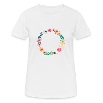 Schöner Blumenkranz- personalisierbar - Frauen T-Shirt atmungsaktiv - Weiß - Vorne - AI Model Female 172 dark (172cm)