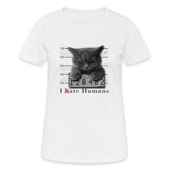 Cat hates humans Mugshot - T-shirt respirant Femme - blanc - Devant - AI Model Female 172 dark (172cm)