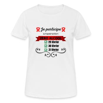 Je participe à l'opération zéro alcool - T-shirt respirant Femme - blanc - Devant - AI Model Female 172 dark (172cm)
