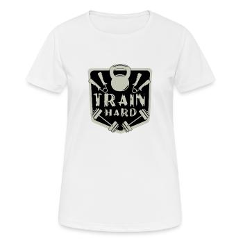 Trainiere hart - Frauen T-Shirt atmungsaktiv - Weiß - Vorne - AI Model Female 172 dark (172cm)