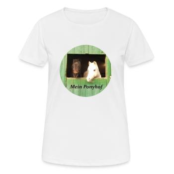 joy with horses spk designs wuggles in der halle - Frauen T-Shirt atmungsaktiv - Weiß - Vorne - AI Model Female 172 dark (172cm)