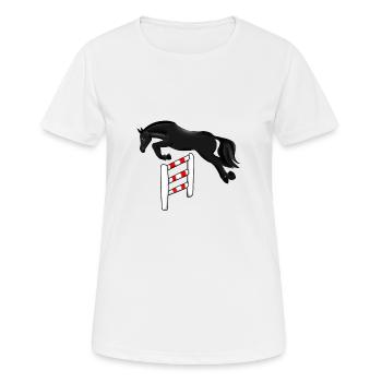 Springreiten - Frauen T-Shirt atmungsaktiv - Weiß - Vorne - AI Model Female 172 dark (172cm)