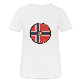 Runde WikingerSchild mit norwegischer Flagge - Frauen T-Shirt atmungsaktiv - Weiß - Vorne - AI Model Female 172 dark (172cm)