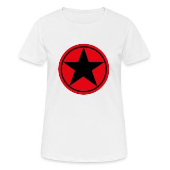 Schwarzer Stern auf rotem Hintergrund Pentagramm . - Frauen T-Shirt atmungsaktiv - Weiß - Vorne - AI Model Female 172 dark (172cm)