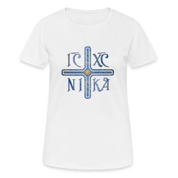 IC XC NIKA - Kreuz, Marmor, blau, Seelensymbol - Frauen T-Shirt atmungsaktiv - Weiß - Vorne - AI Model Female 172 dark (172cm)