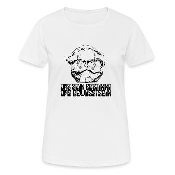Karl Marx Zitat | Sein bestimmt Bewusstsein - Frauen T-Shirt atmungsaktiv - Weiß - Vorne - AI Model Female 172 dark (172cm)