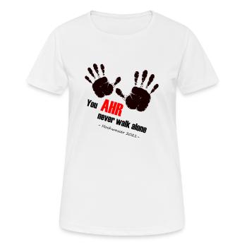 We AHR together | Ahrtal Hochwasser SolidAHRität - Frauen T-Shirt atmungsaktiv - Weiß - Vorne - AI Model Female 172 dark (172cm)