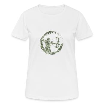 Double Exposure Compound Bow Hunter Camouflage - Women's Breathable T-Shirt - white - Front - AI Model Female 172 dark (172cm)