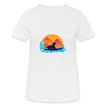 Surf Hund Surfbrett Wellen Hundeliebhaber Geschenk - Frauen T-Shirt atmungsaktiv - Weiß - Vorne - AI Model Female 172 dark (172cm)