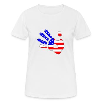 Silhouette d’empreinte à la main Stars And Stripes - T-shirt respirant Femme - blanc - Devant - AI Model Female 172 dark (172cm)