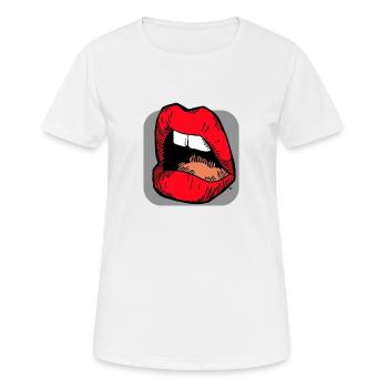 Sexy femininer offener Mund, küssende Frauenlippen. - Frauen T-Shirt atmungsaktiv - Weiß - Vorne - AI Model Female 172 dark (172cm)