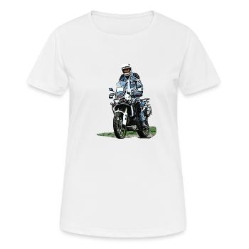 Adventure Biker - stehender Motorradfahrer - Frauen T-Shirt atmungsaktiv - Weiß - Vorne - AI Model Female 172 dark (172cm)