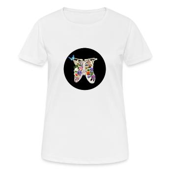 Rippen mit Blumen und Schmetterling - Frauen T-Shirt atmungsaktiv - Weiß - Vorne - AI Model Female 172 dark (172cm)