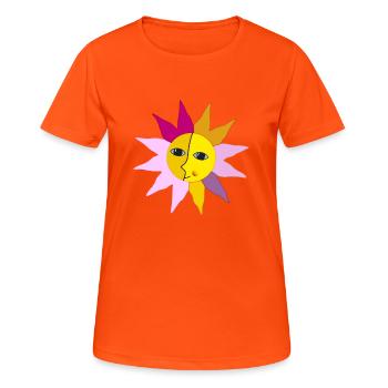 Soleil Rayons Lune Face Moment Bonheur hygge - T-shirt respirant Femme - orange néon - Devant - AI Model Female 172 dark (172cm)
