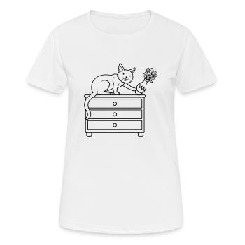 Vase à fleurs renversé sur un chat maléfique - T-shirt respirant Femme - blanc - Devant - AI Model Female 172 dark (172cm)