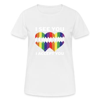 Je te vois je t’aime je t’accepte - T-shirt respirant Femme - blanc - Devant - AI Model Female 172 dark (172cm)
