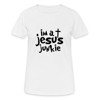 Im a Jesus Junkie - T-shirt respirant Femme - blanc - Devant - AI Model Female 172 dark (172cm)