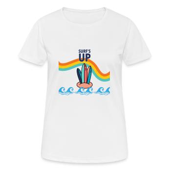 Regenbogen Surfbrett - Frauen T-Shirt atmungsaktiv - Weiß - Vorne - AI Model Female 172 dark (172cm)