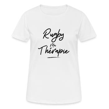 Rugby ma thérapie- idée cadeau - sport humour - T-shirt respirant Femme - blanc - Devant - AI Model Female 172 dark (172cm)