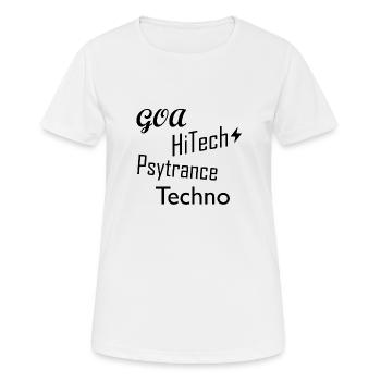 Goa HiTech Psytrance Techno - Frauen T-Shirt atmungsaktiv - Weiß - Vorne - AI Model Female 172 dark (172cm)