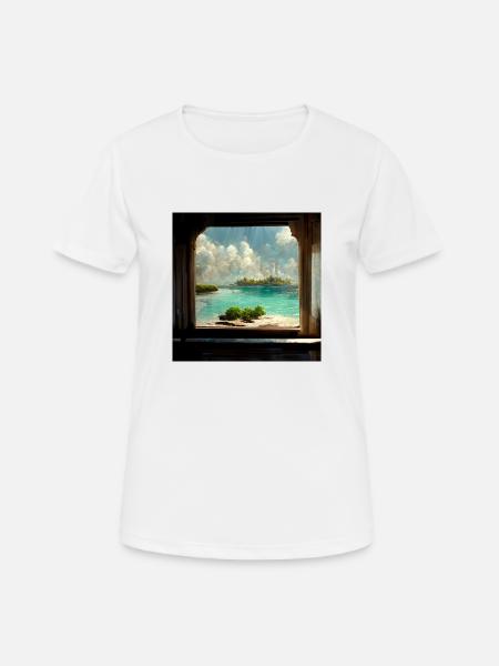 Paradisøy-maleri - Dame T-shirt svedtransporterende - hvid